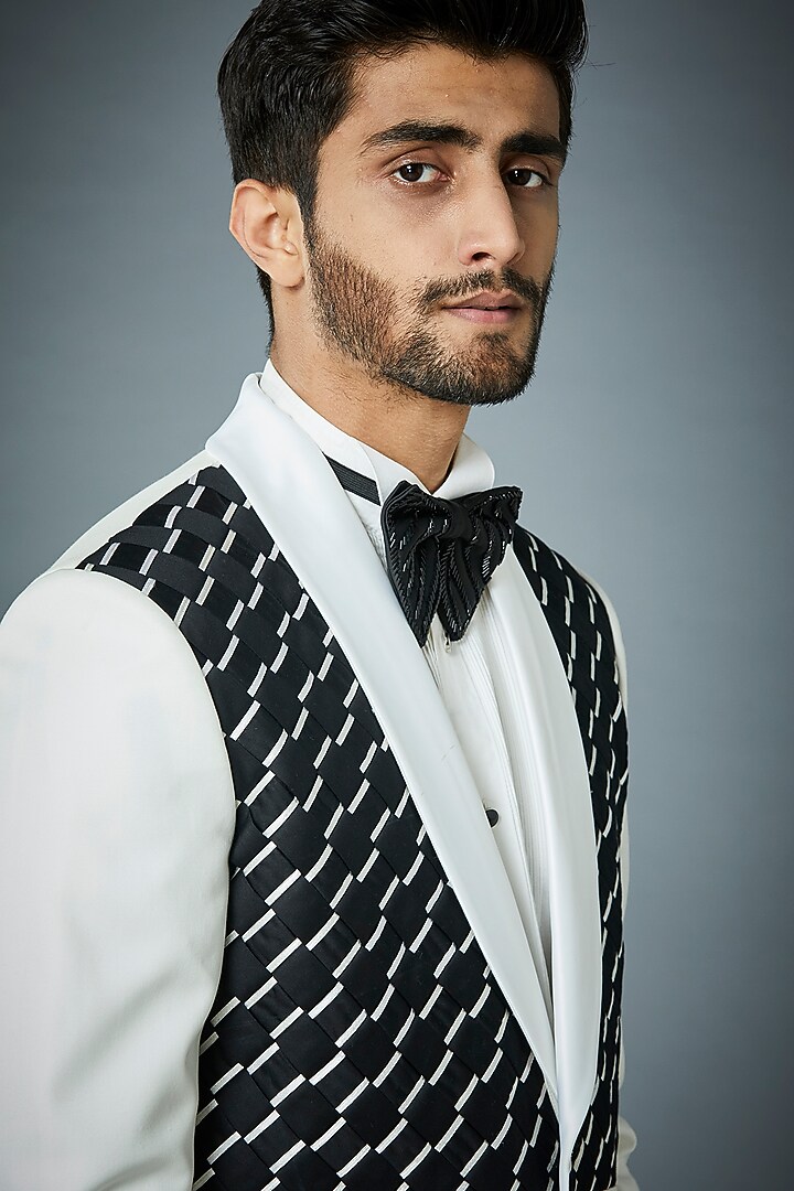 White & Black Polyester Tuxedo Set by Gargee Designers at Pernia's Pop Up Shop