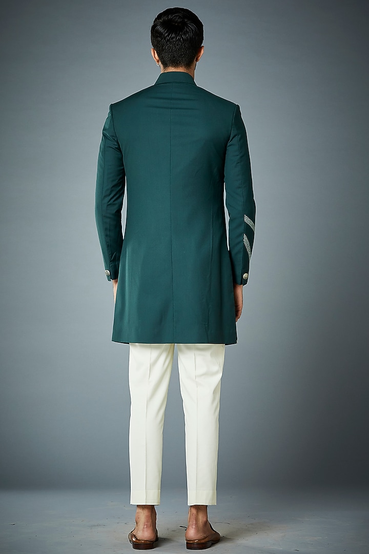 Green Embroidered Wedding Indowestern Set by Gargee Designers at Pernia's Pop Up Shop
