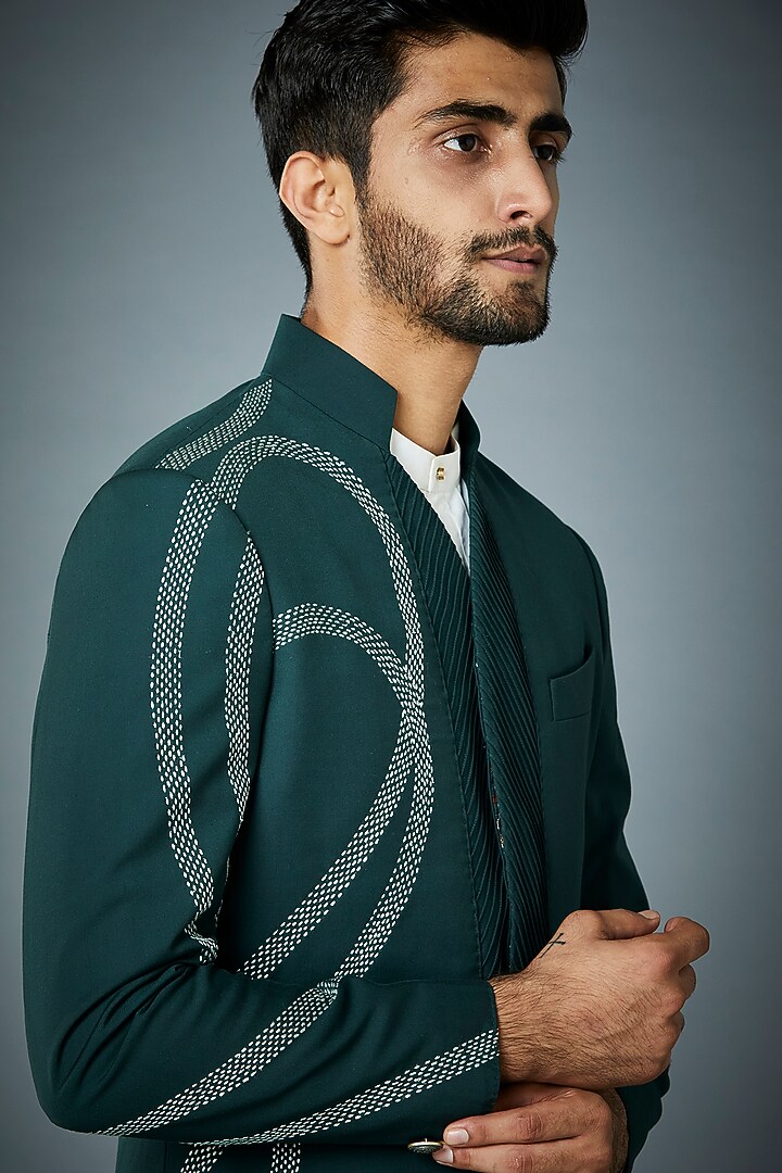 Green Embroidered Wedding Indowestern Set by Gargee Designers at Pernia's Pop Up Shop