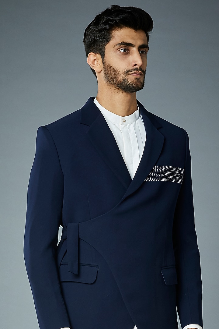 Navy Blue Wrap Jacket Set by Gargee Designers at Pernia's Pop Up Shop