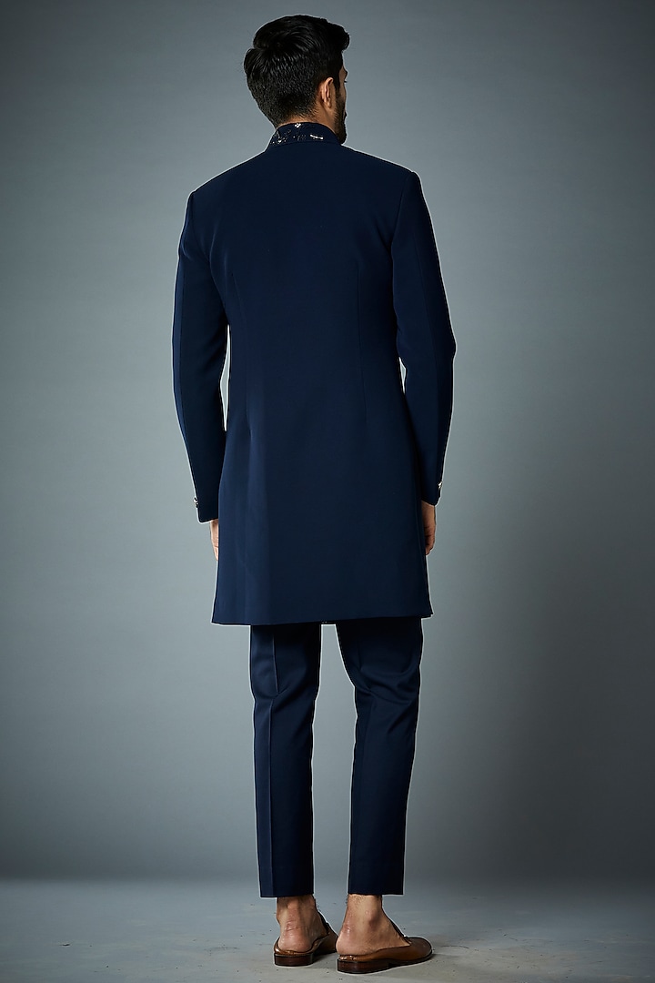 Navy Blue Hand Embroidered Wedding Indowestern Set by Gargee Designers at Pernia's Pop Up Shop