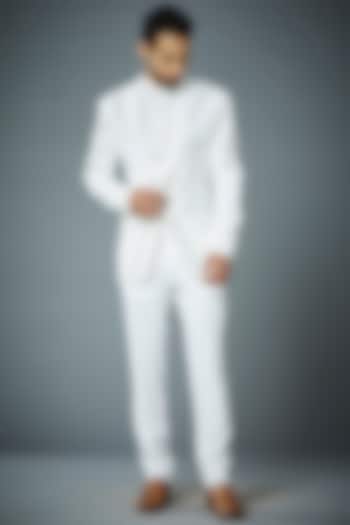 White Polyester Tuxedo Set by Gargee Designers