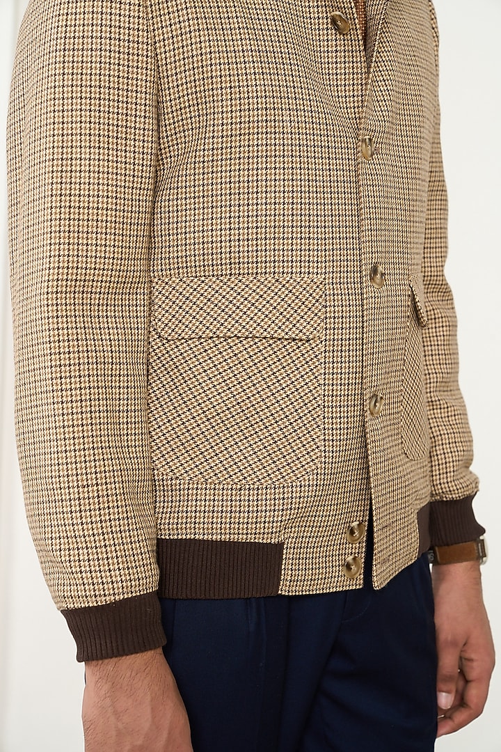 Brown & Beige Wool Houndstooth Bomber Jacket by Gargee Designers at Pernia's Pop Up Shop