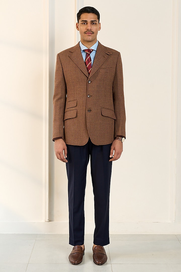 Brown Wool Houndstooth Blazer by Gargee Designers