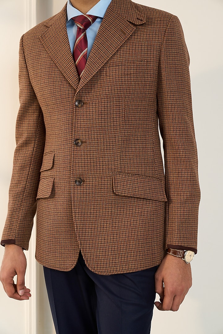 Brown Wool Houndstooth Blazer by Gargee Designers at Pernia's Pop Up Shop