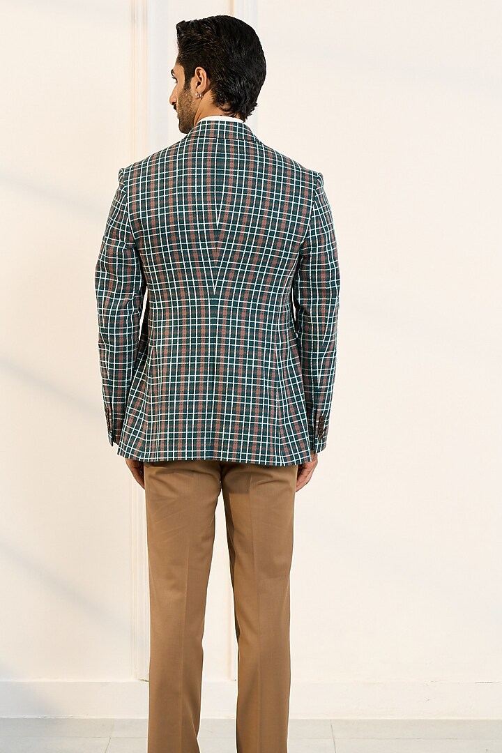 Green Poly Cotton Viscose Checkered Blazer by Gargee Designers at Pernia's Pop Up Shop