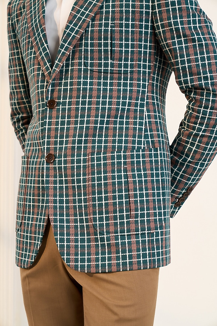 Green Poly Cotton Viscose Checkered Blazer by Gargee Designers at Pernia's Pop Up Shop
