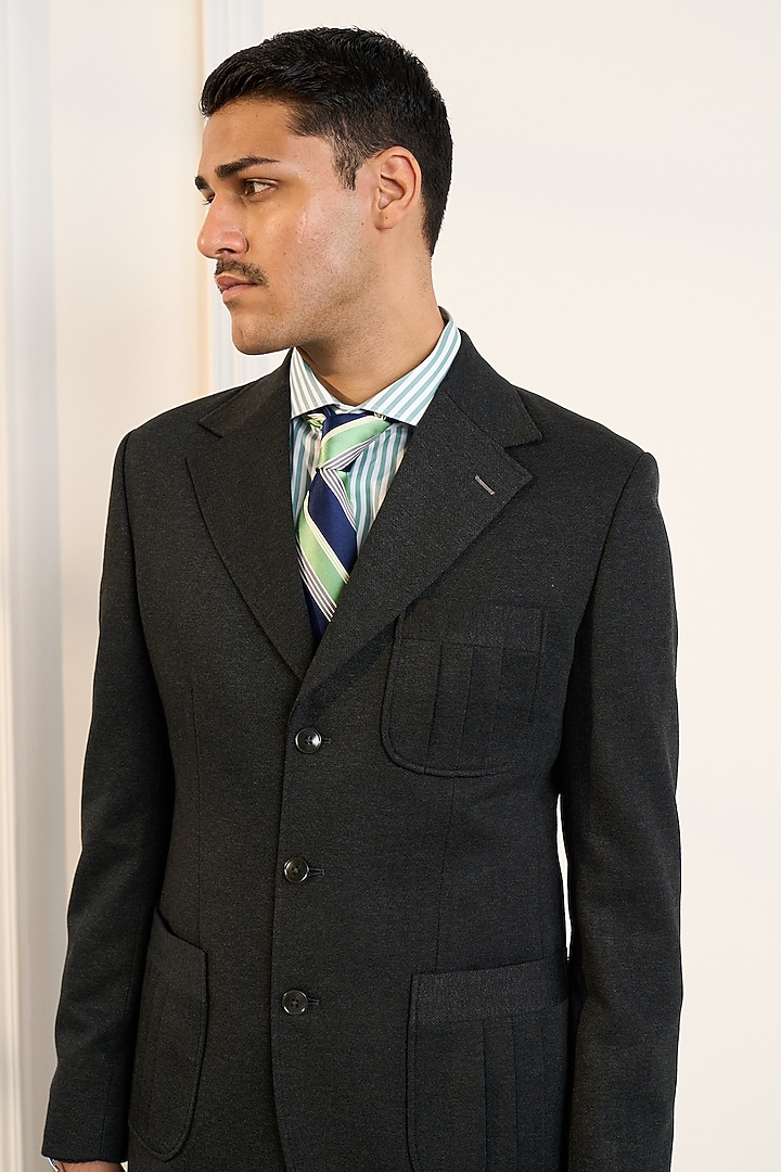 Dark Grey Poly Viscose Lycra Blazer by Gargee Designers at Pernia's Pop Up Shop