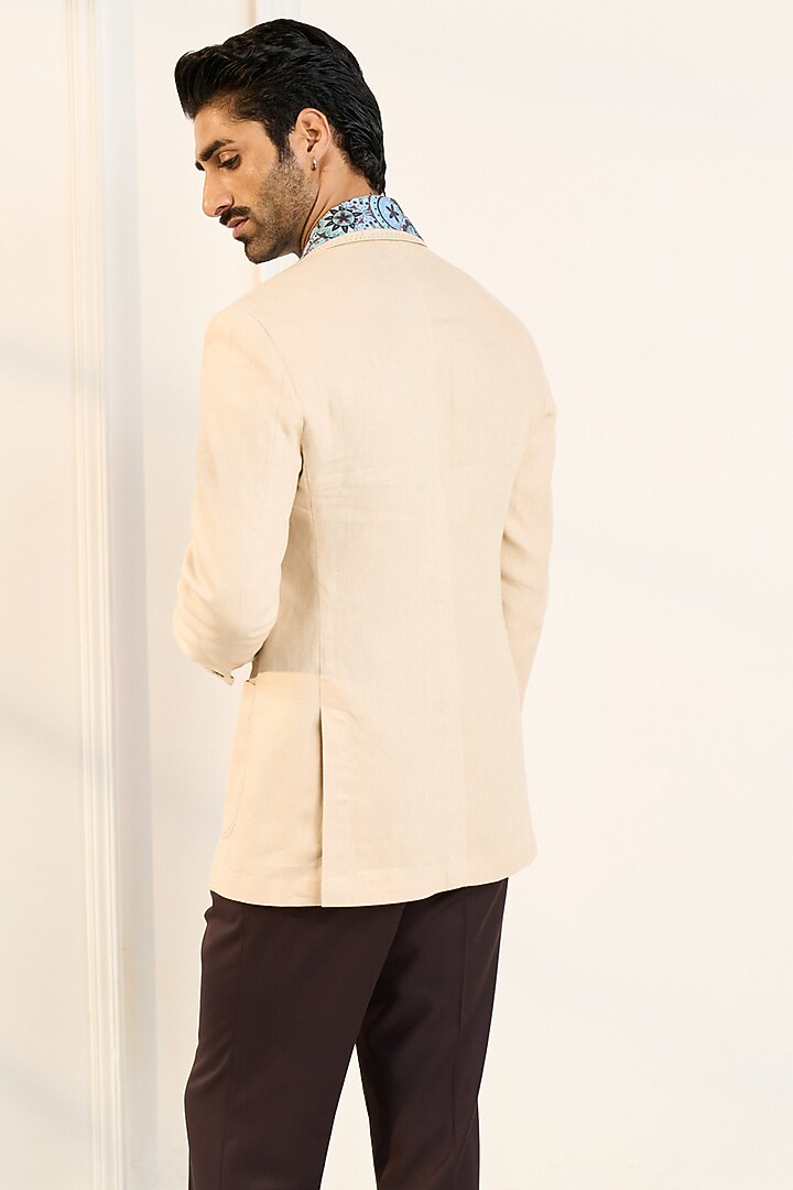Beige Linen Blazer by Gargee Designers at Pernia's Pop Up Shop