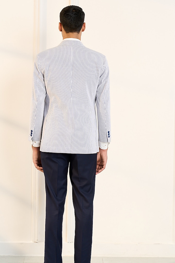 White & Blue Cotton Seersucker Stripe Blazer by Gargee Designers at Pernia's Pop Up Shop