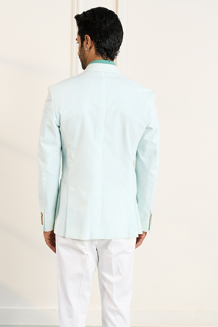 Green & Blue Cotton Seersucker Stripe Blazer by Gargee Designers at Pernia's Pop Up Shop