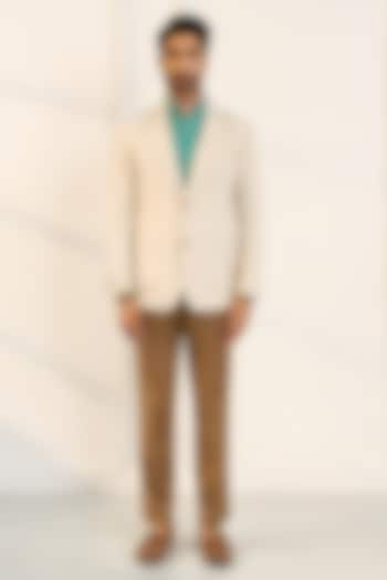 Natural Beige Linen Blazer by Gargee Designers