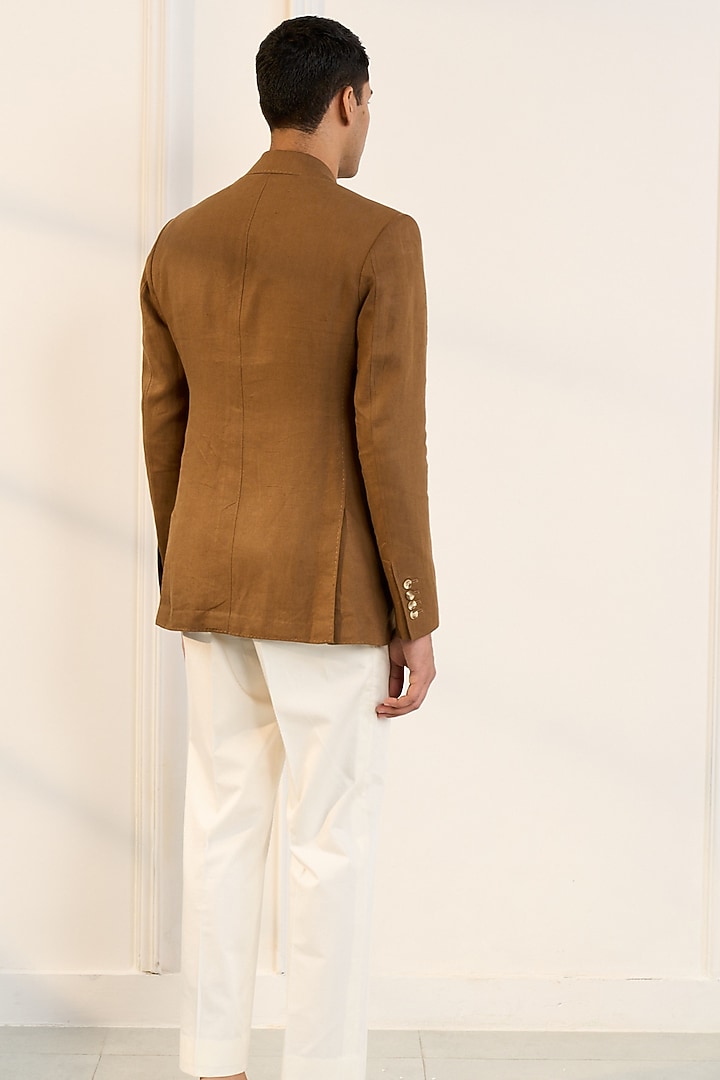 Khaki Brown Linen Blazer by Gargee Designers at Pernia's Pop Up Shop