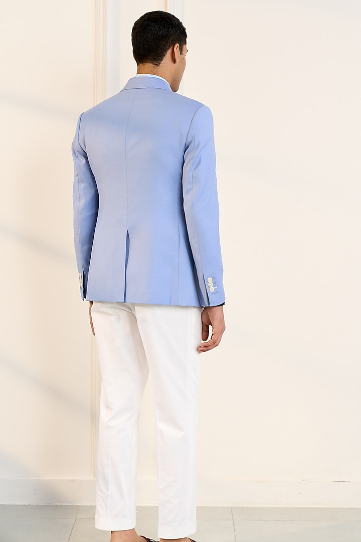 Baby Blue Terry Wool Double-Breasted Blazer by Gargee Designers at Pernia's Pop Up Shop