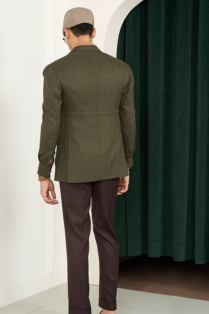 Olive Green Wool Herringbone Blazer by Gargee Designers at Pernia's Pop Up Shop