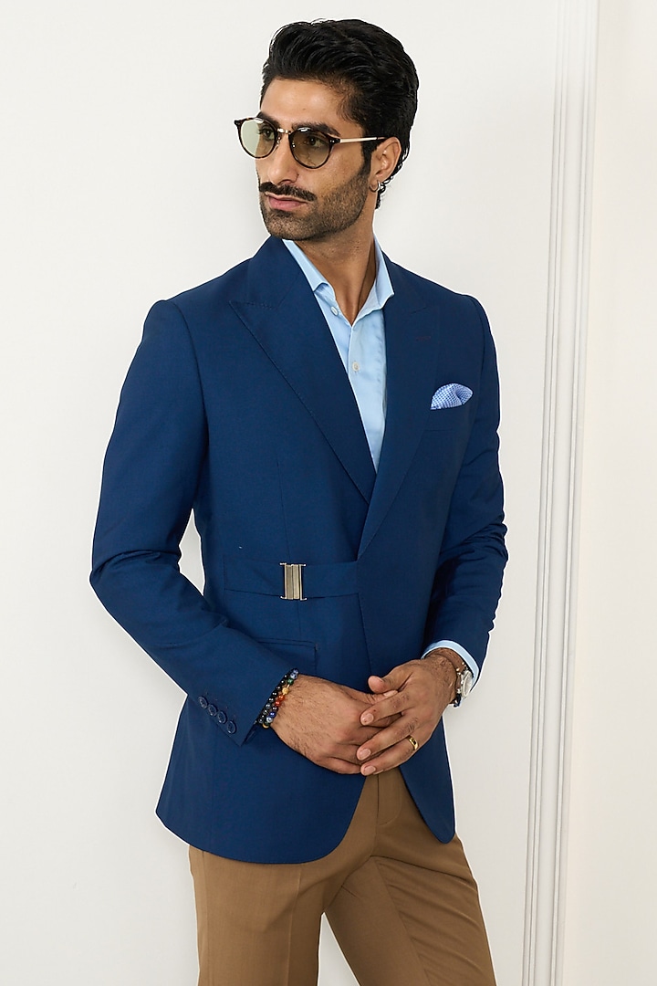 Blue Terry Wool Blazer by Gargee Designers at Pernia's Pop Up Shop