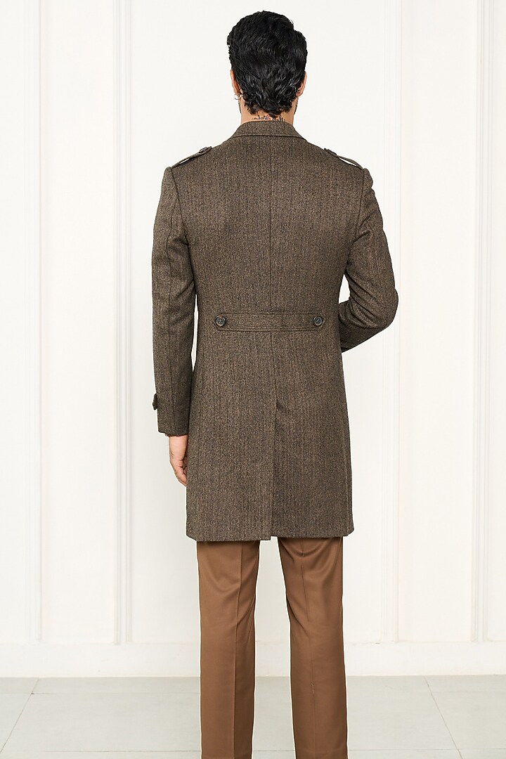 Brown Wool Herringbone Long Coat by Gargee Designers at Pernia's Pop Up Shop