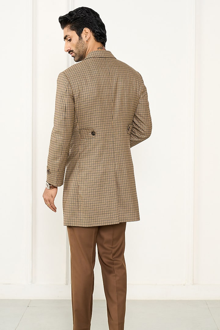 Brown & Black Terry Wool Houndstooth Trench Coat by Gargee Designers at Pernia's Pop Up Shop