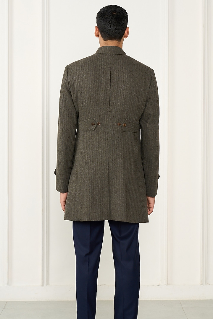Olive Green Wool Long Coat by Gargee Designers at Pernia's Pop Up Shop