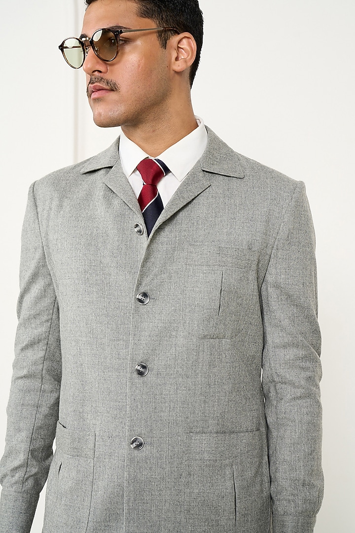 Grey Wool Flannel Shacket by Gargee Designers at Pernia's Pop Up Shop