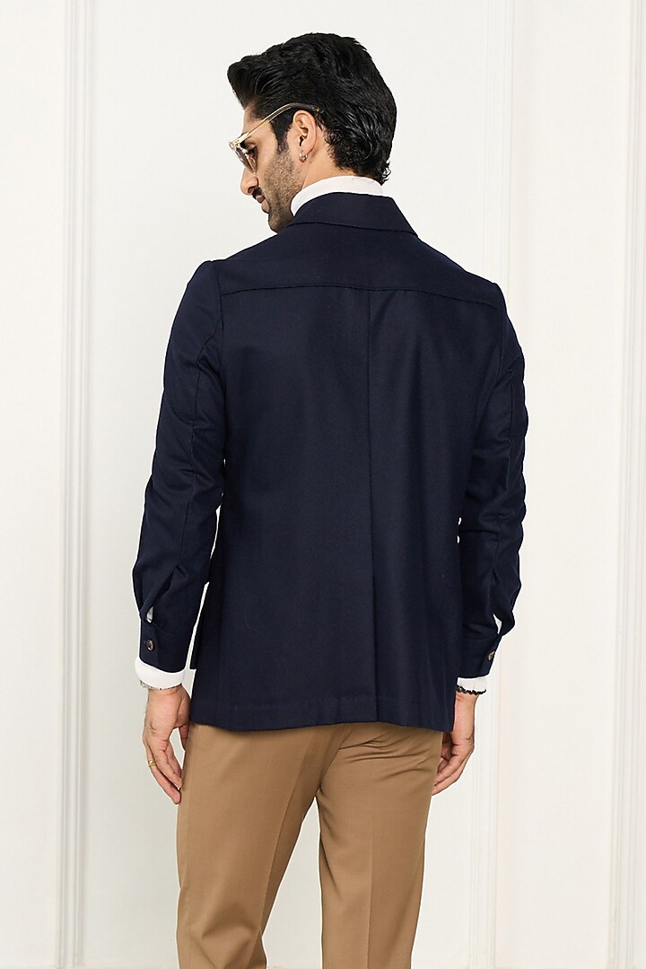 Navy Blue Wool Flannel Shacket by Gargee Designers at Pernia's Pop Up Shop