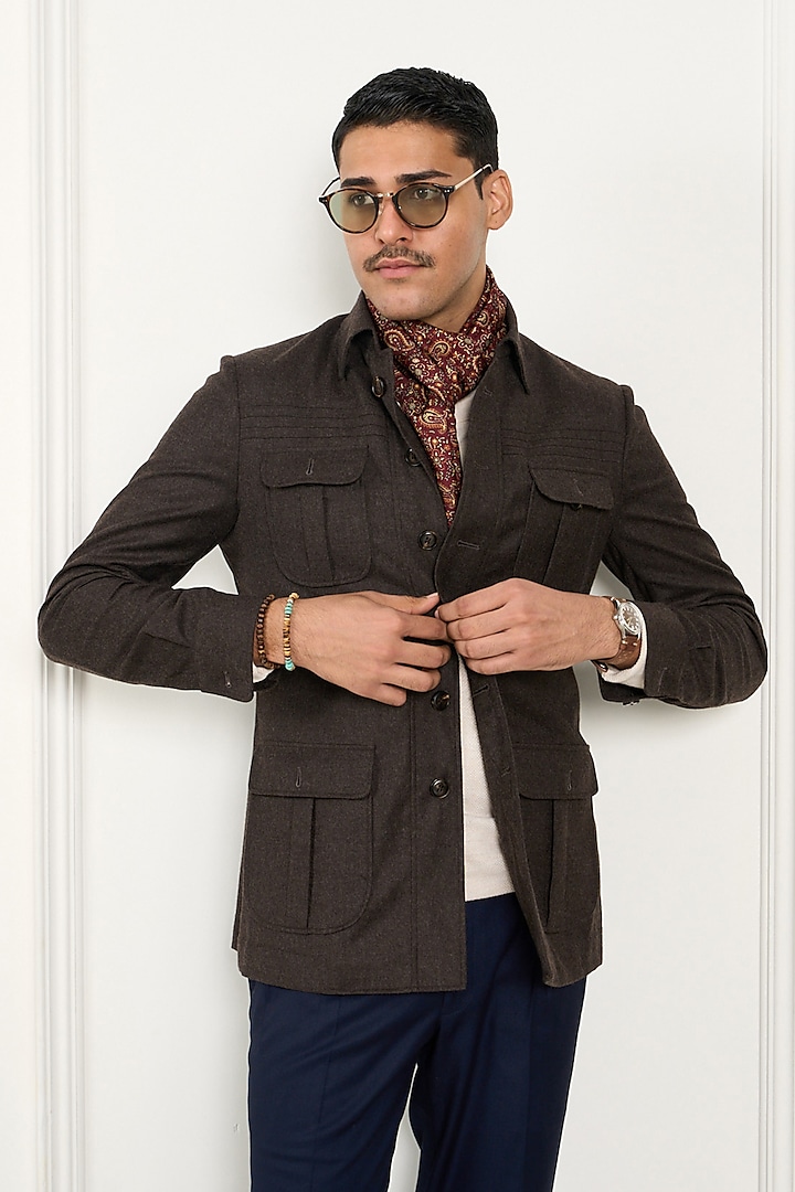 Melange Brown Wool Flannel Shacket by Gargee Designers