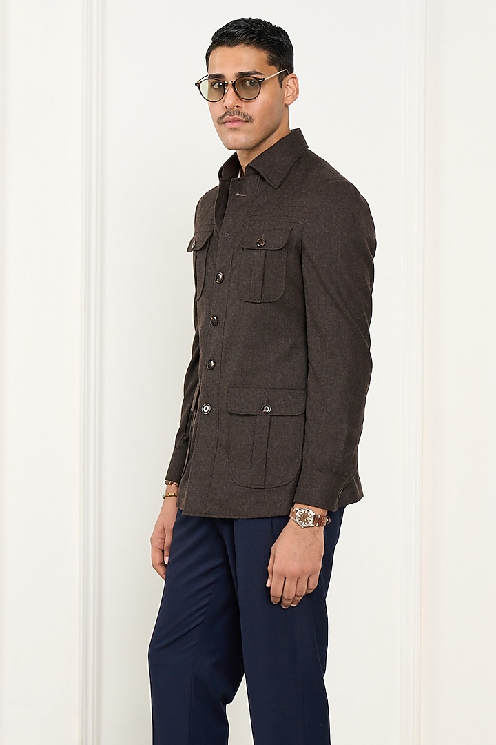 Melange Brown Wool Flannel Shacket by Gargee Designers at Pernia's Pop Up Shop