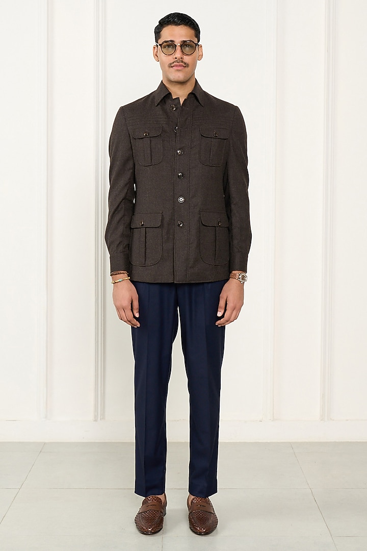 Melange Brown Wool Flannel Shacket by Gargee Designers at Pernia's Pop Up Shop