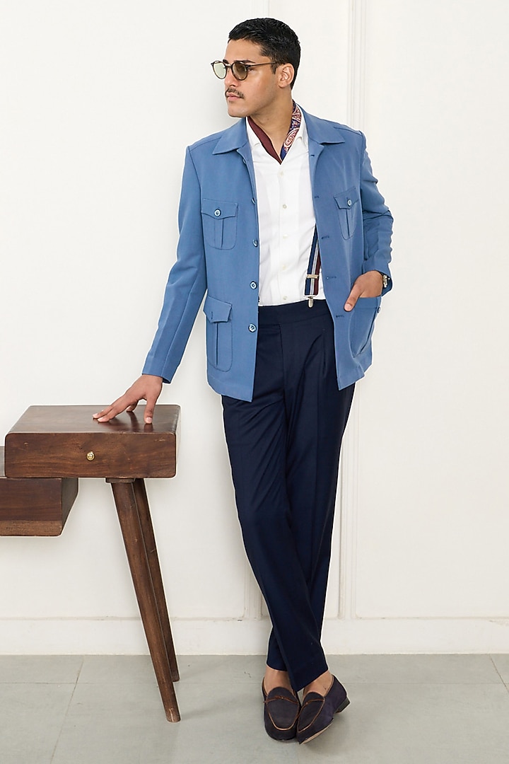 Aqua Blue Poly Viscose Lycra Shacket by Gargee Designers at Pernia's Pop Up Shop