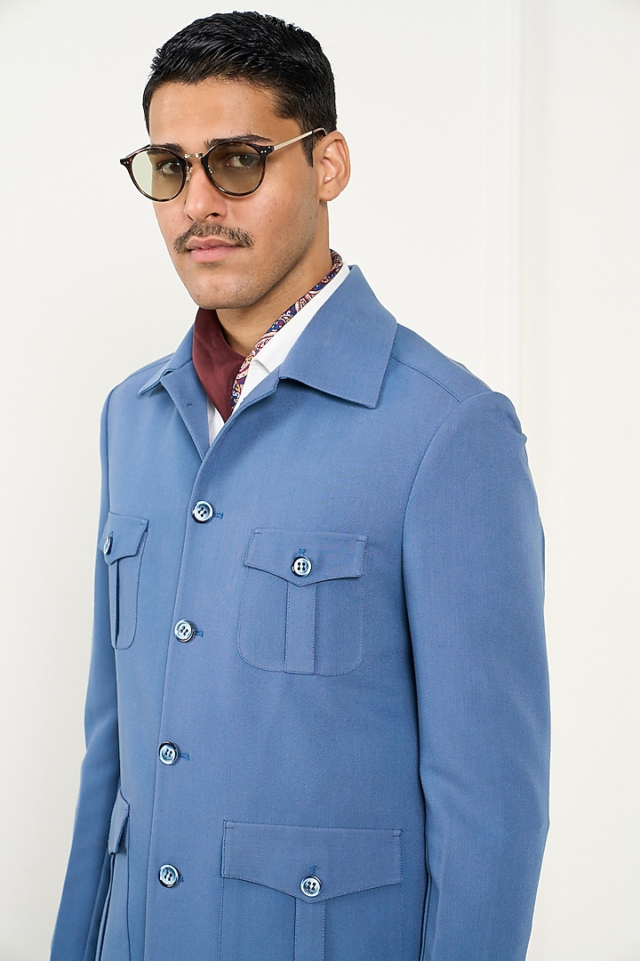 Aqua Blue Poly Viscose Lycra Shacket by Gargee Designers at Pernia's Pop Up Shop