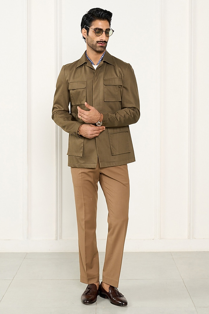 Khaki Pure Cotton Shacket by Gargee Designers at Pernia's Pop Up Shop