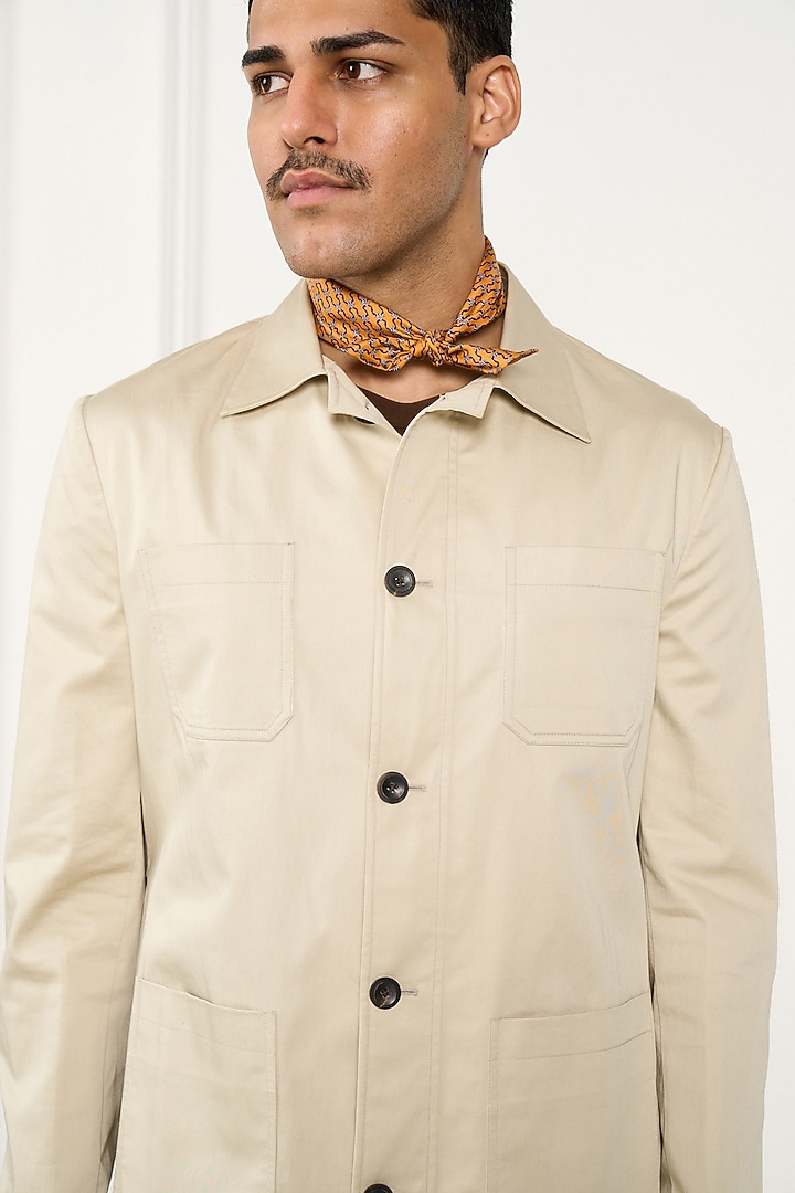 Light Beige Pure Cotton Shacket by Gargee Designers at Pernia's Pop Up Shop