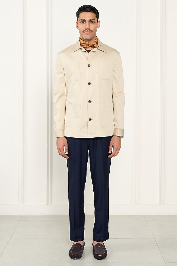 Light Beige Pure Cotton Shacket by Gargee Designers at Pernia's Pop Up Shop