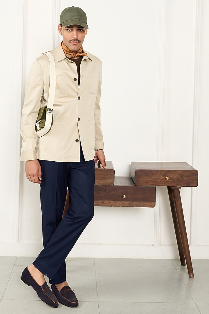 Light Beige Pure Cotton Shacket by Gargee Designers at Pernia's Pop Up Shop