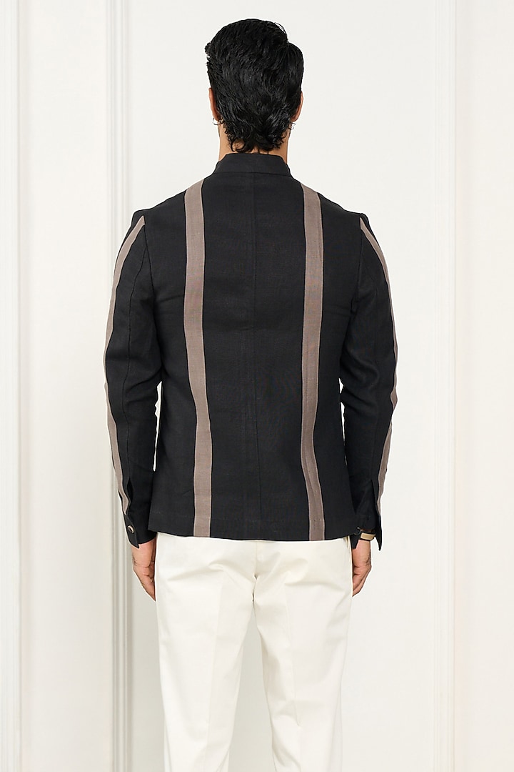 Black & Grey Linen Striped Shacket by Gargee Designers at Pernia's Pop Up Shop