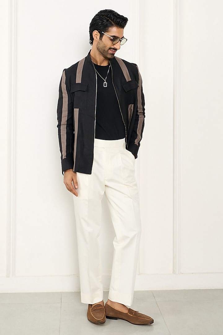 Black & Grey Linen Striped Shacket by Gargee Designers at Pernia's Pop Up Shop