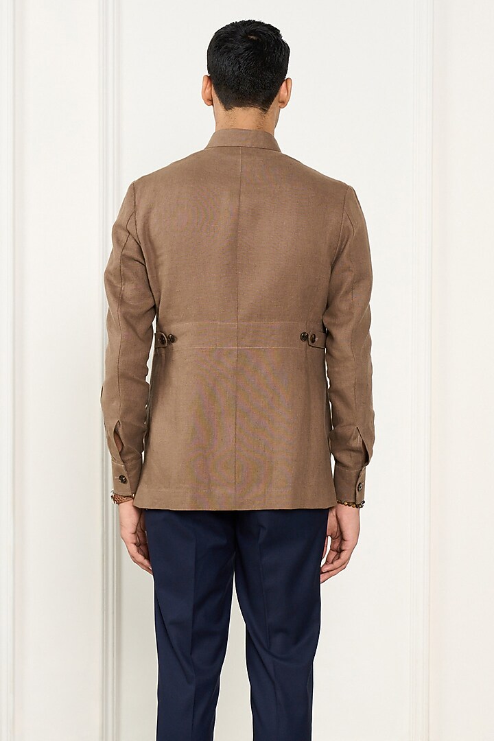 Khaki Linen Shacket by Gargee Designers at Pernia's Pop Up Shop