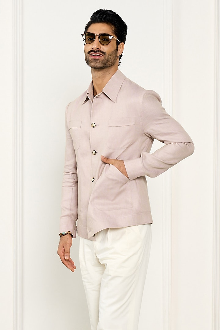 Light Pink Linen Shacket by Gargee Designers