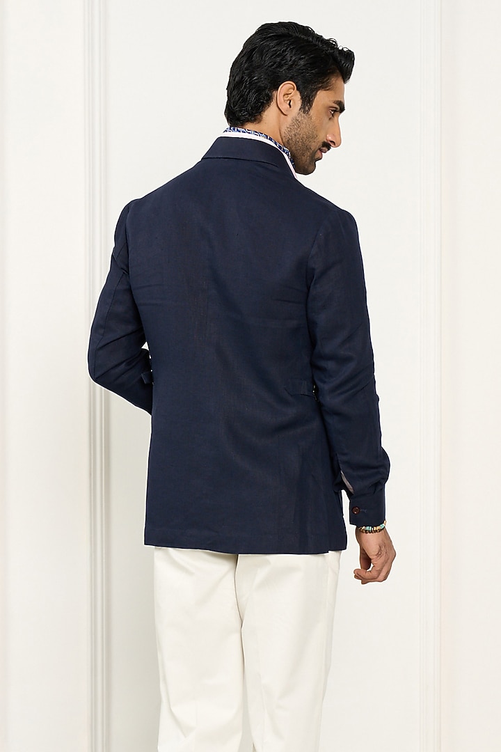 Navy Blue Linen Shacket by Gargee Designers at Pernia's Pop Up Shop