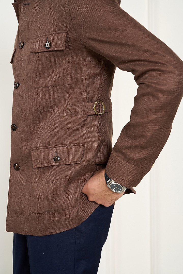 Chocolate Brown Linen Shacket by Gargee Designers at Pernia's Pop Up Shop