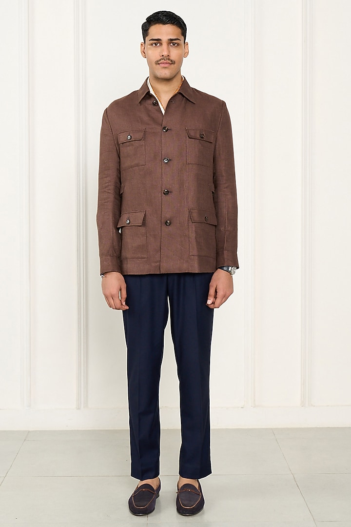 Chocolate Brown Linen Shacket by Gargee Designers at Pernia's Pop Up Shop