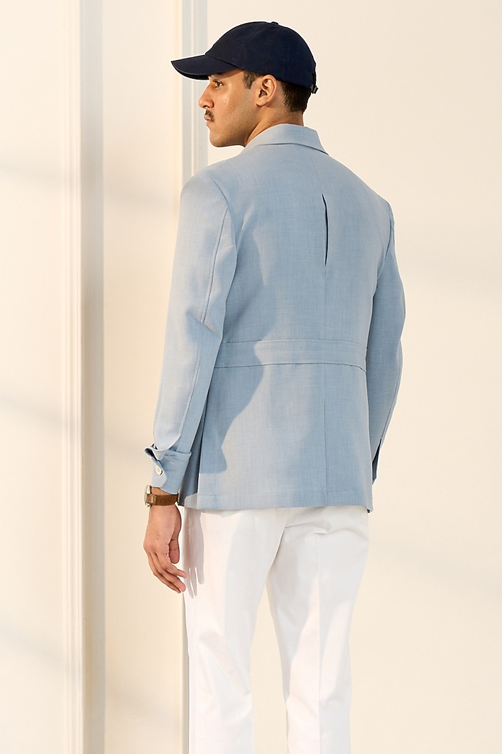 Sky Blue Poly Viscose Lycra Shacket by Gargee Designers at Pernia's Pop Up Shop