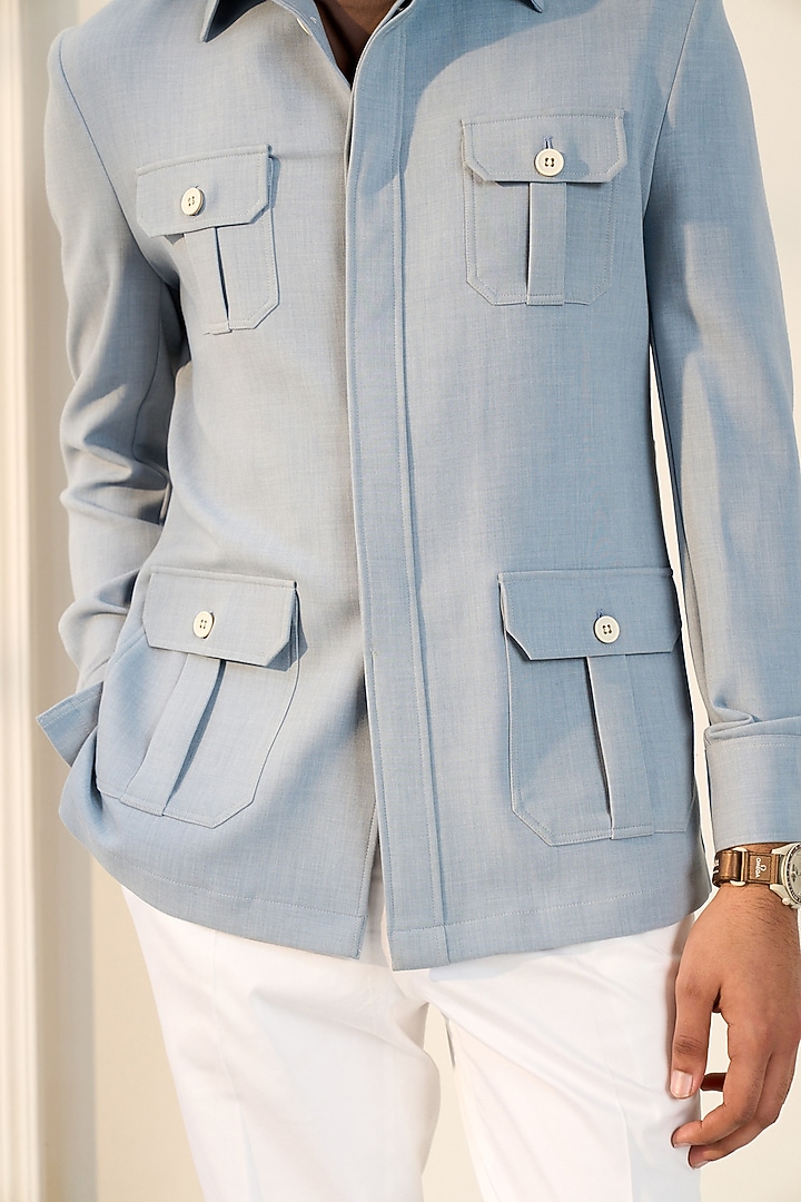 Sky Blue Poly Viscose Lycra Shacket by Gargee Designers at Pernia's Pop Up Shop