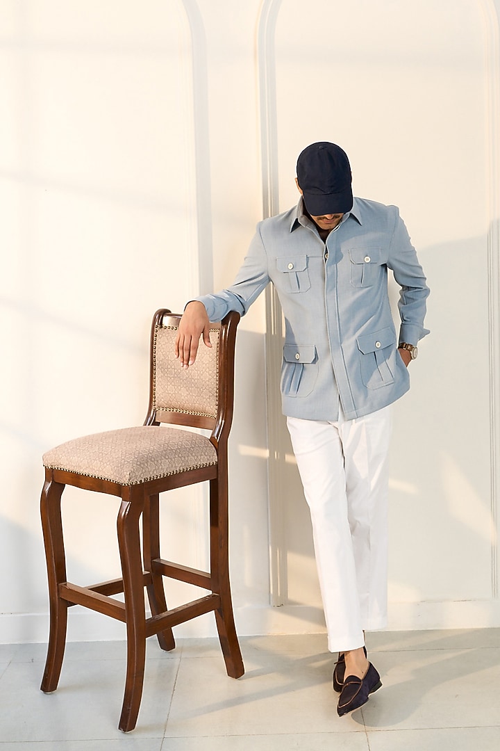 Sky Blue Poly Viscose Lycra Shacket by Gargee Designers at Pernia's Pop Up Shop