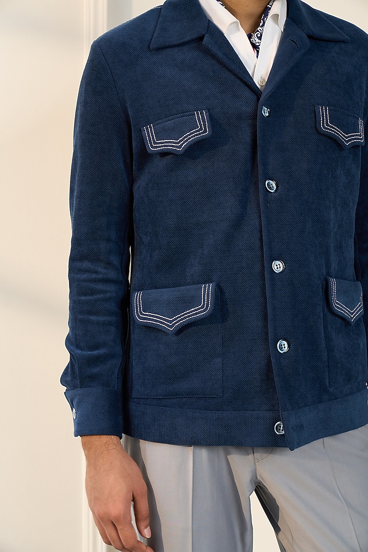 Blue Poly Viscose Denim Cord Shacket by Gargee Designers at Pernia's Pop Up Shop