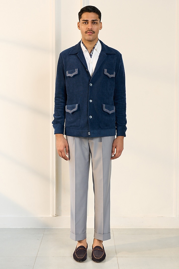 Blue Poly Viscose Denim Cord Shacket by Gargee Designers at Pernia's Pop Up Shop