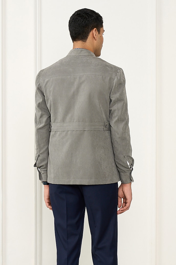 Matte Grey Suede Shacket by Gargee Designers at Pernia's Pop Up Shop