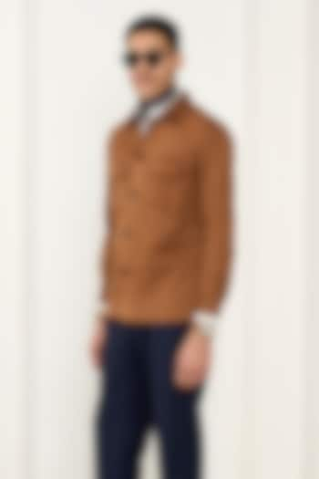 Tan Brown Suede Shacket by Gargee Designers