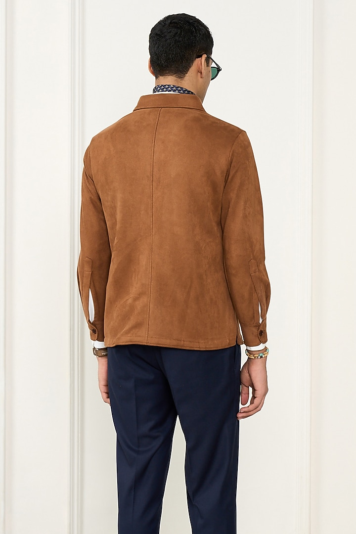 Tan Brown Suede Shacket by Gargee Designers at Pernia's Pop Up Shop