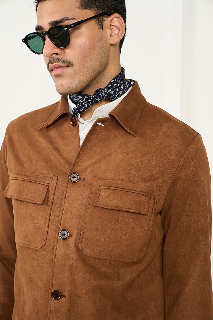 Tan Brown Suede Shacket by Gargee Designers at Pernia's Pop Up Shop